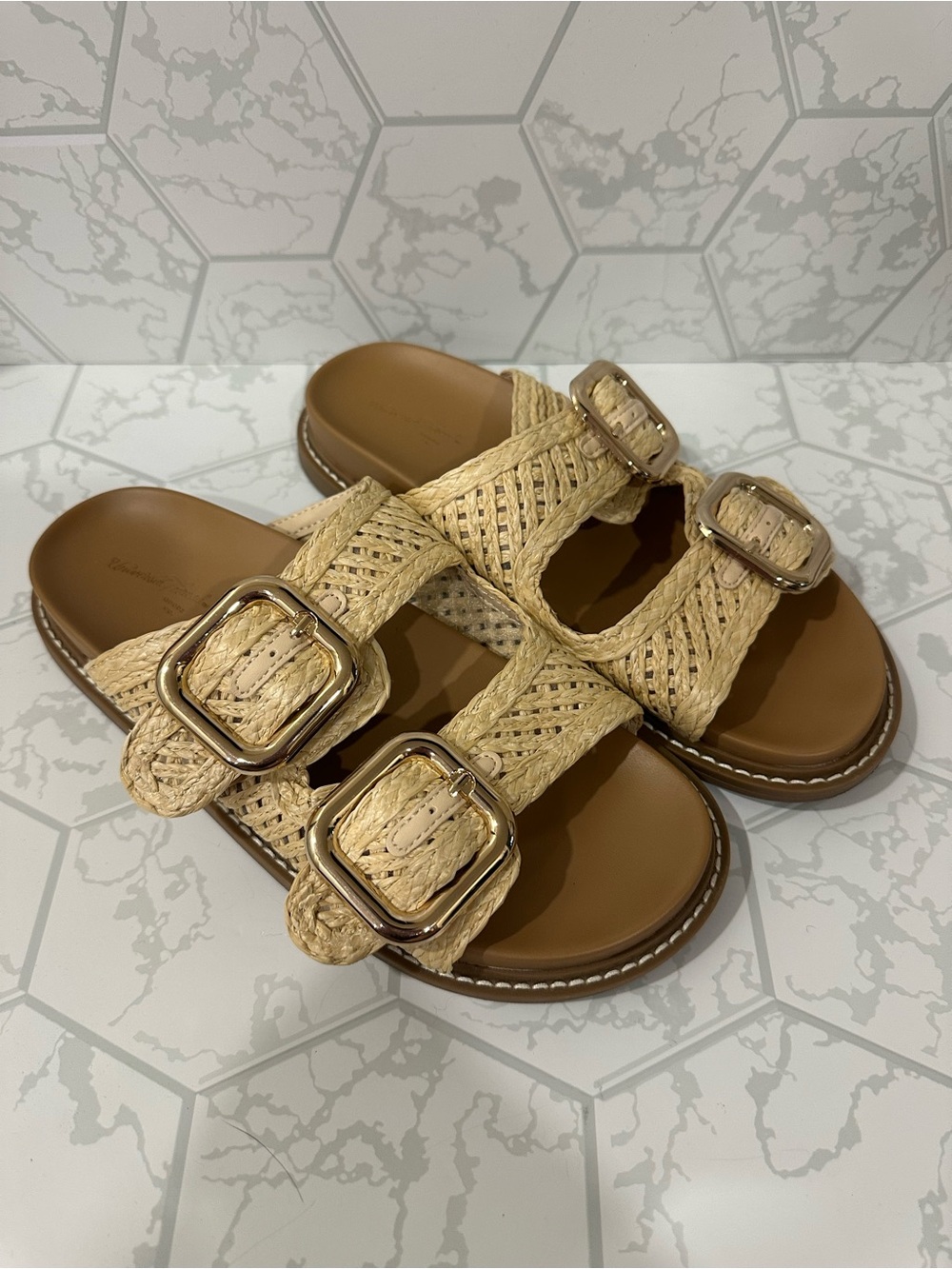 Universal Thread Woven Double-Buckle Sandal - Natural Tan